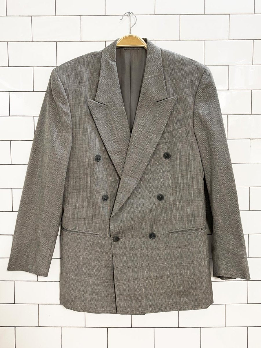 vintage wool - linen glen check double breasted blazer - good market thrift store