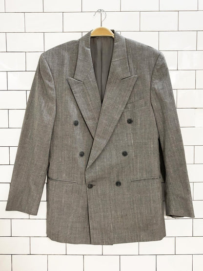 vintage wool - linen glen check double breasted blazer - good market thrift store
