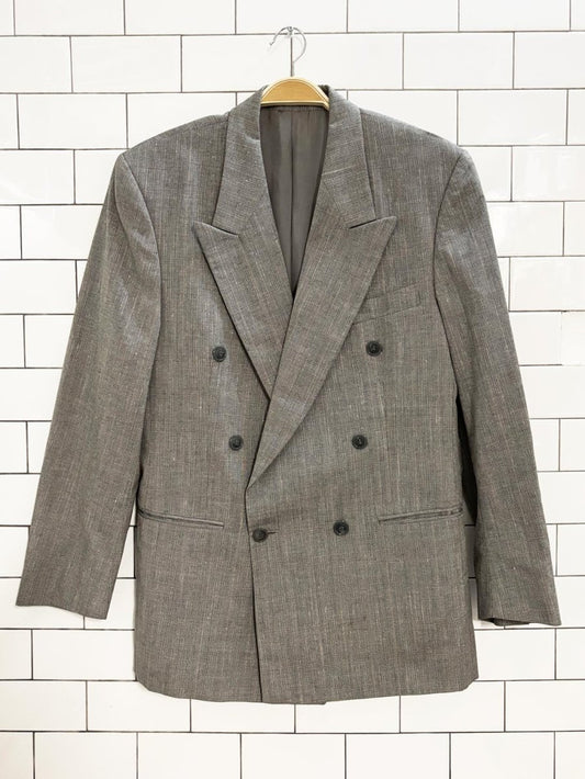 vintage wool - linen glen check double breasted blazer - good market thrift store