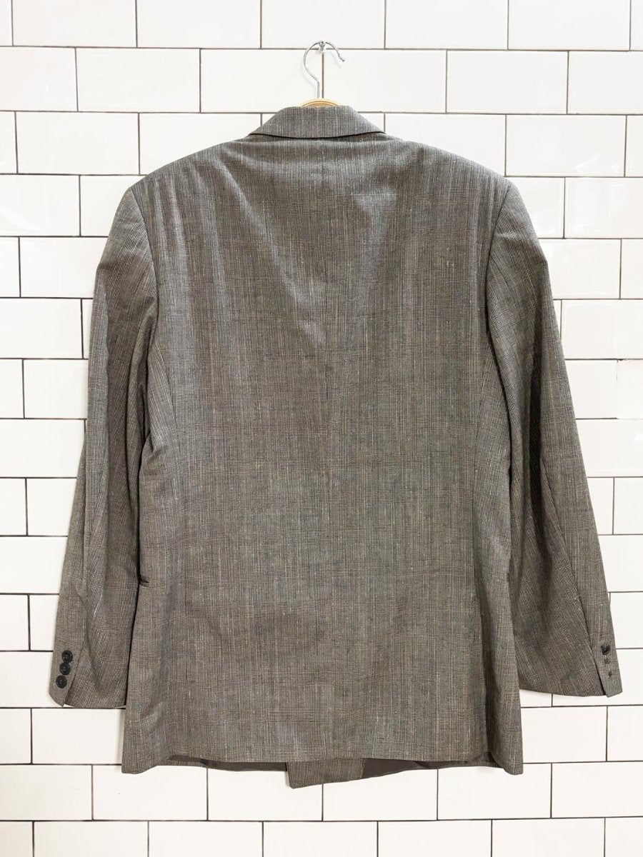 vintage wool - linen glen check double breasted blazer - good market thrift store