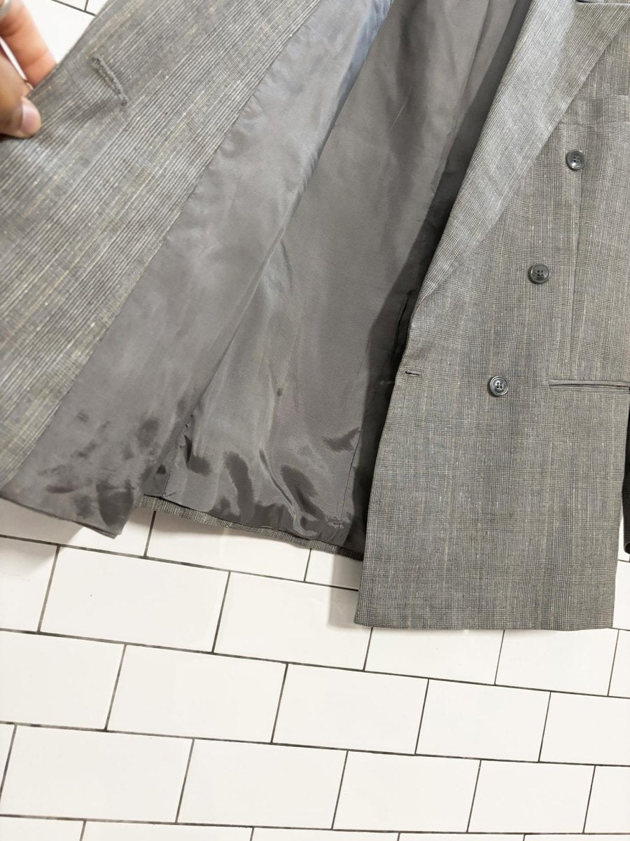 vintage wool - linen glen check double breasted blazer - good market thrift store