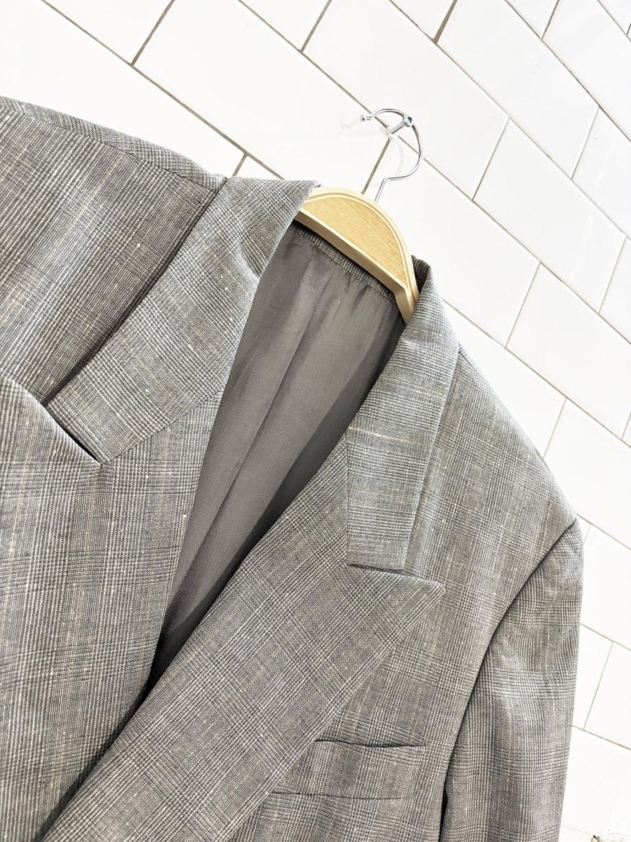 vintage wool - linen glen check double breasted blazer - good market thrift store