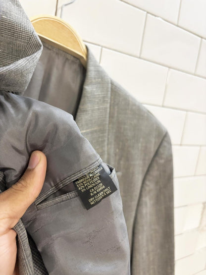 vintage wool - linen glen check double breasted blazer - good market thrift store