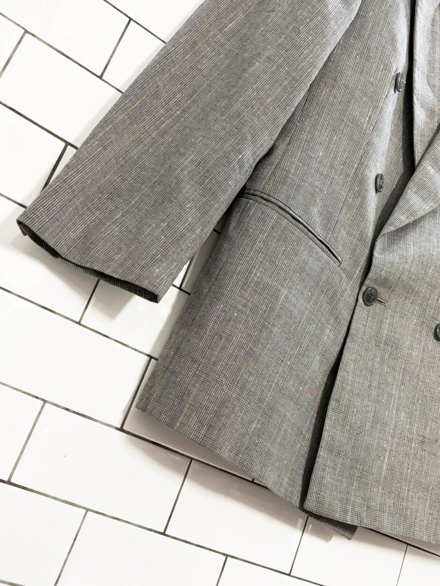 vintage wool - linen glen check double breasted blazer - good market thrift store