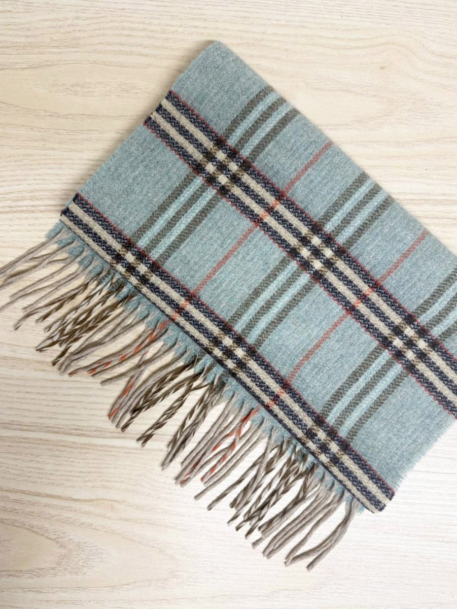 vintage wool plaid fringe knit scarf - good market thrift store