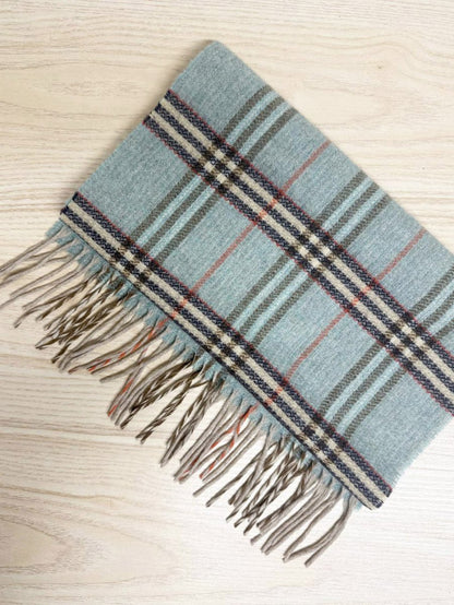 vintage wool plaid fringe knit scarf - good market thrift store