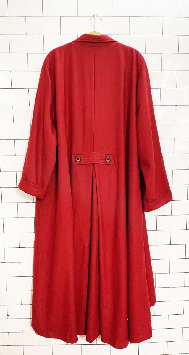 vintage wool raglan sleeve pleat back long coat - good market thrift store