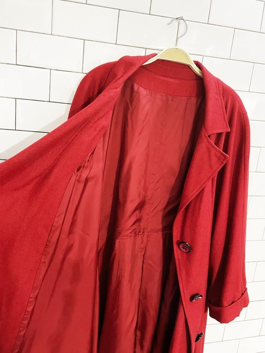 vintage wool raglan sleeve pleat back long coat - good market thrift store