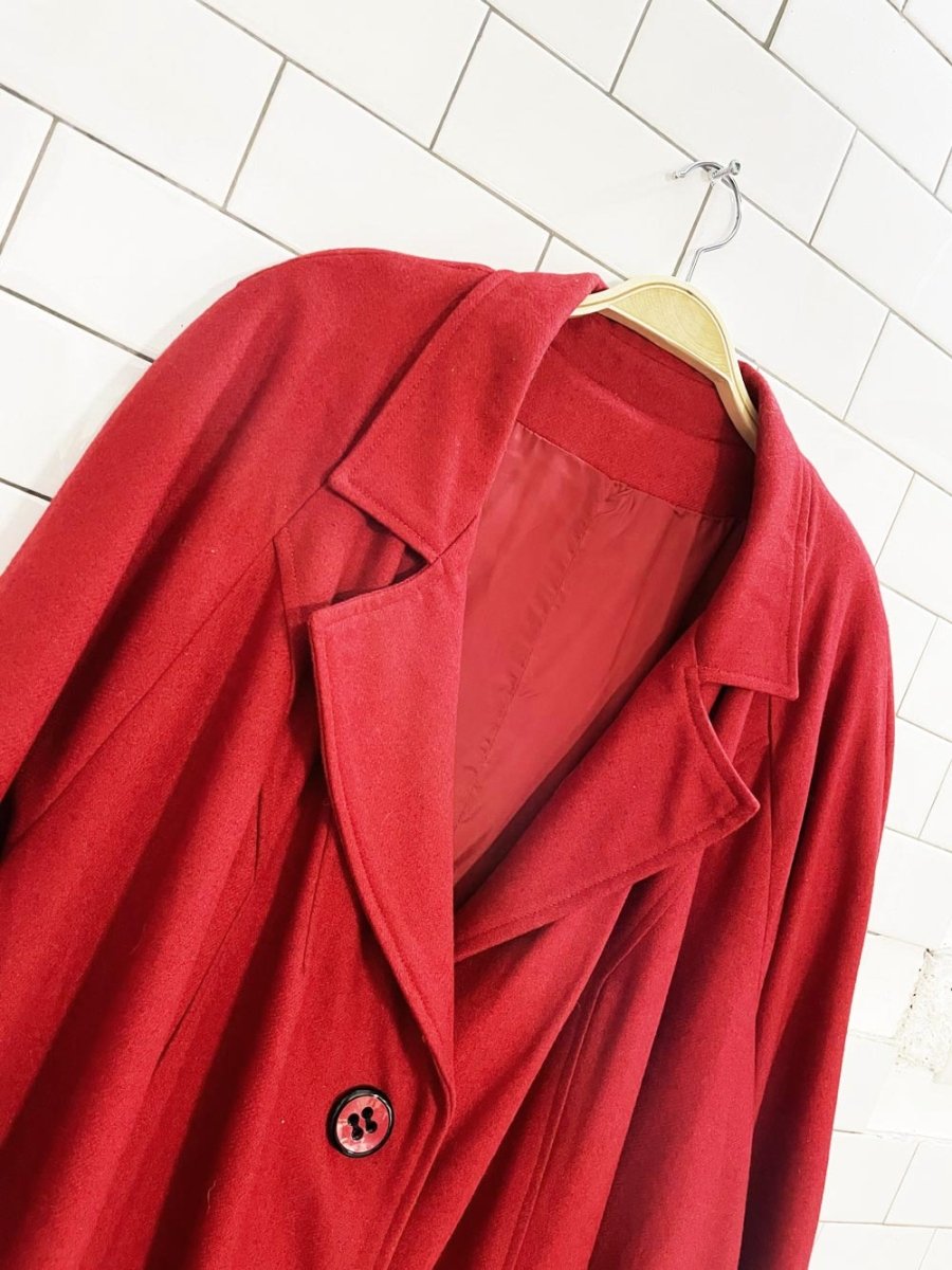 vintage wool raglan sleeve pleat back long coat - good market thrift store