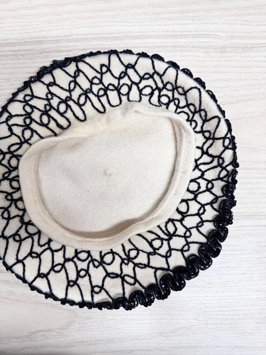 vintage wool sequin trim embroidered french beret - good market thrift store