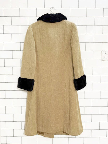 vintage wool tweed fur trim asymmetrical long coat - good market thrift store