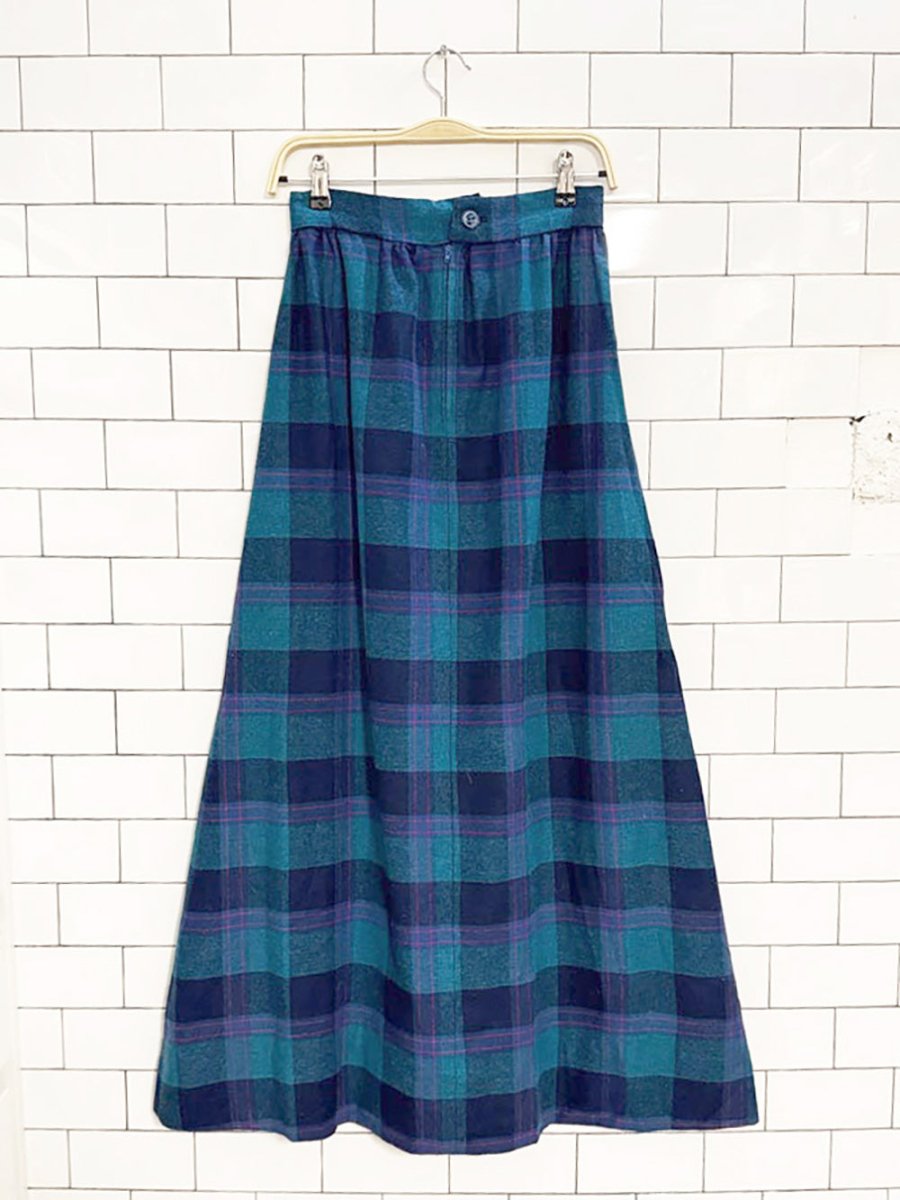 vintage wool woven plaid maxi skirt - good market thrift store