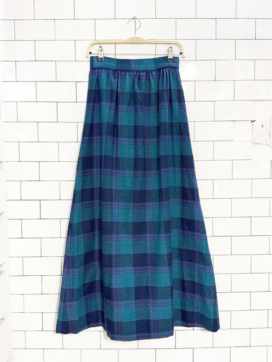 vintage wool woven plaid maxi skirt - good market thrift store