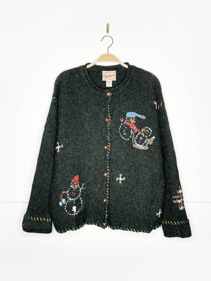 vintage woolrich 100% wool minimal snowmen knit cardigan - good market thrift store