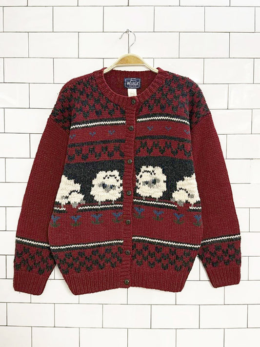 vintage woolrich 100% wool sheep knit cardigan - good market thrift store