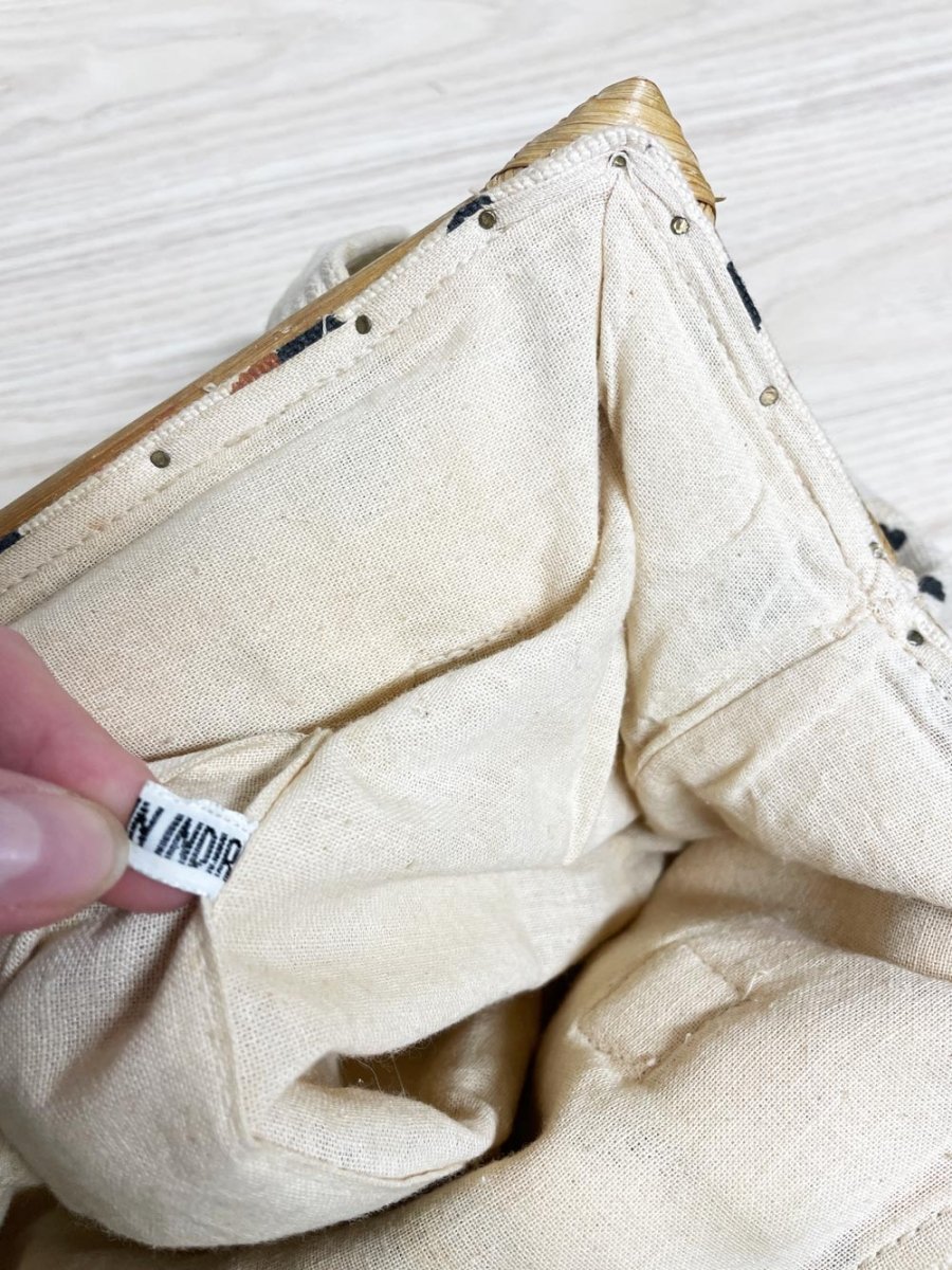 vintage woven animal print bamboo handle handbag | made in India - good market thrift store
