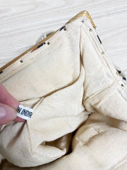 vintage woven animal print bamboo handle handbag | made in India - good market thrift store