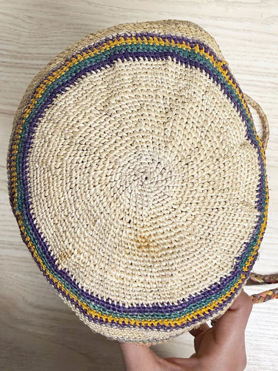 vintage woven faded rainbow bucket bag | braided strap - good market thrift store