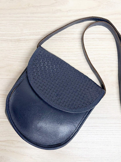 vintage woven flap leather crossbody bag - good market thrift store