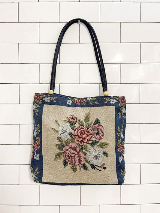 vintage woven floral tapestry shoulder tote bag - good market thrift store