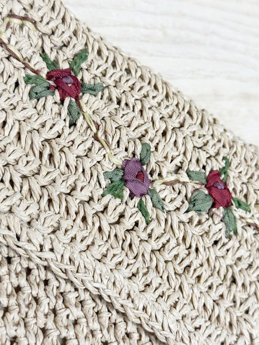 vintage woven flower crochet straw crossbody bag - good market thrift store