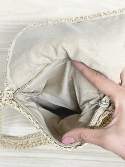 vintage woven flower crochet straw crossbody bag - good market thrift store