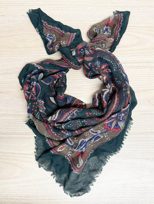 vintage woven paisley fringe square scarf | made in Italy - good market thrift store