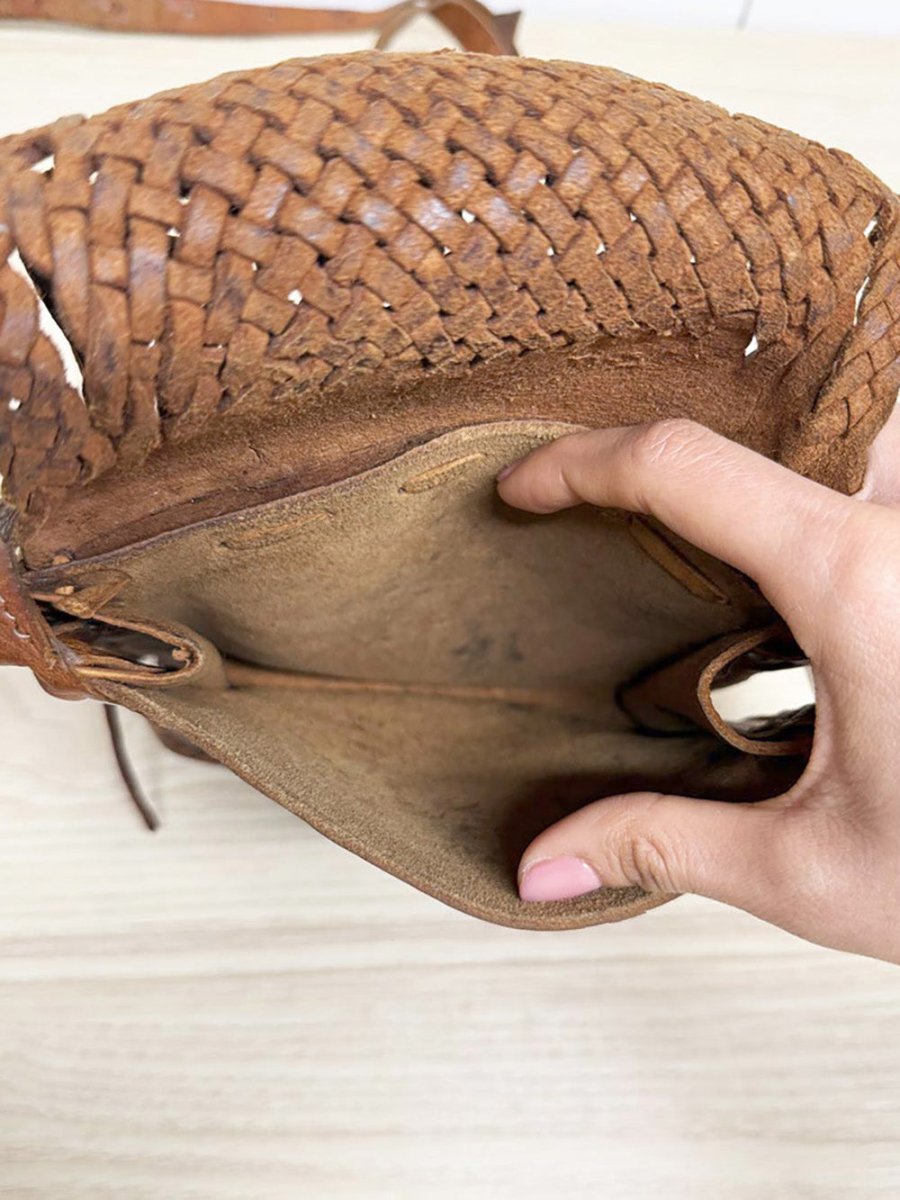 vintage woven tassel leather crossbody bag - good market thrift store