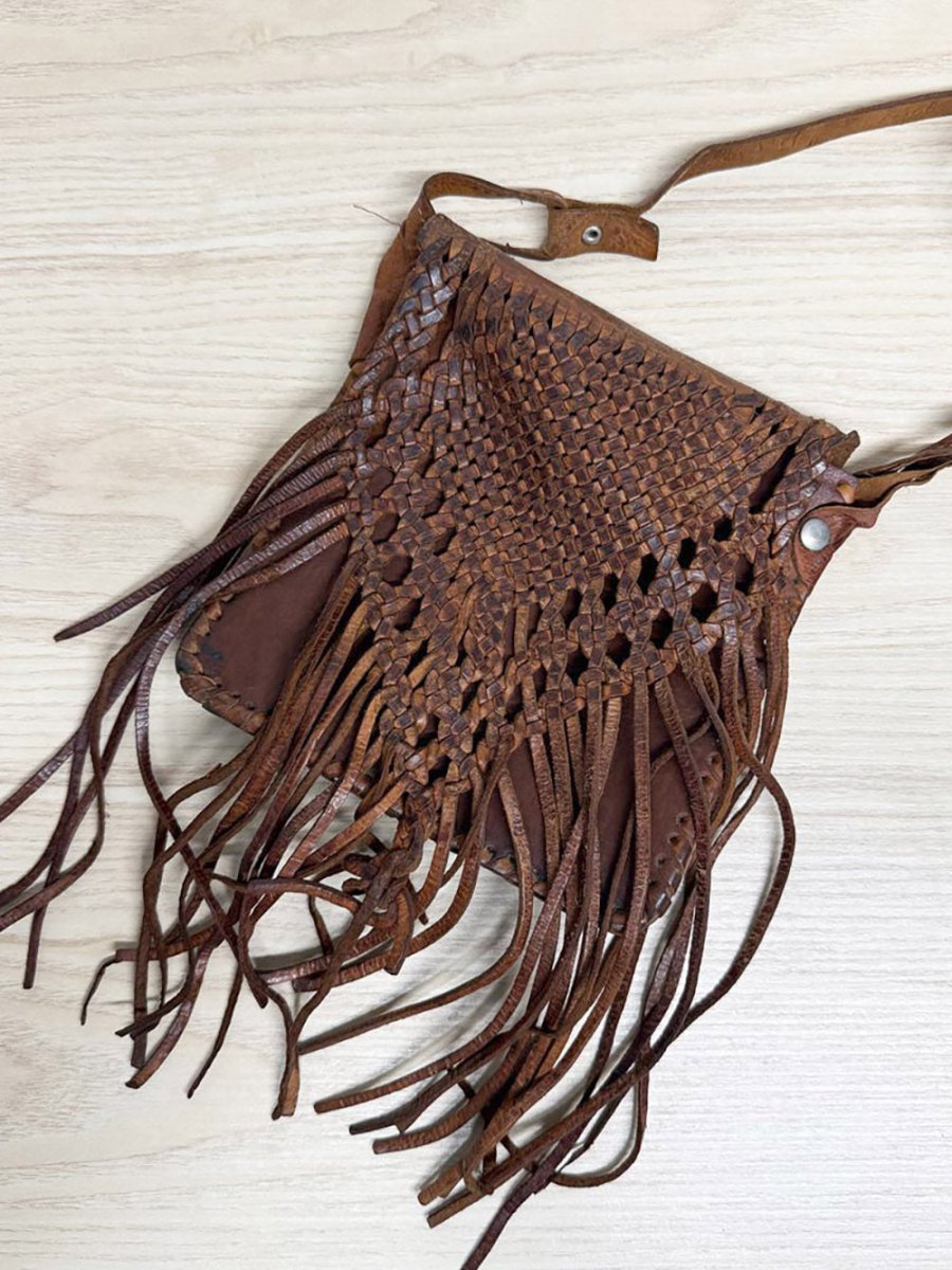 vintage woven tassel leather crossbody bag - good market thrift store
