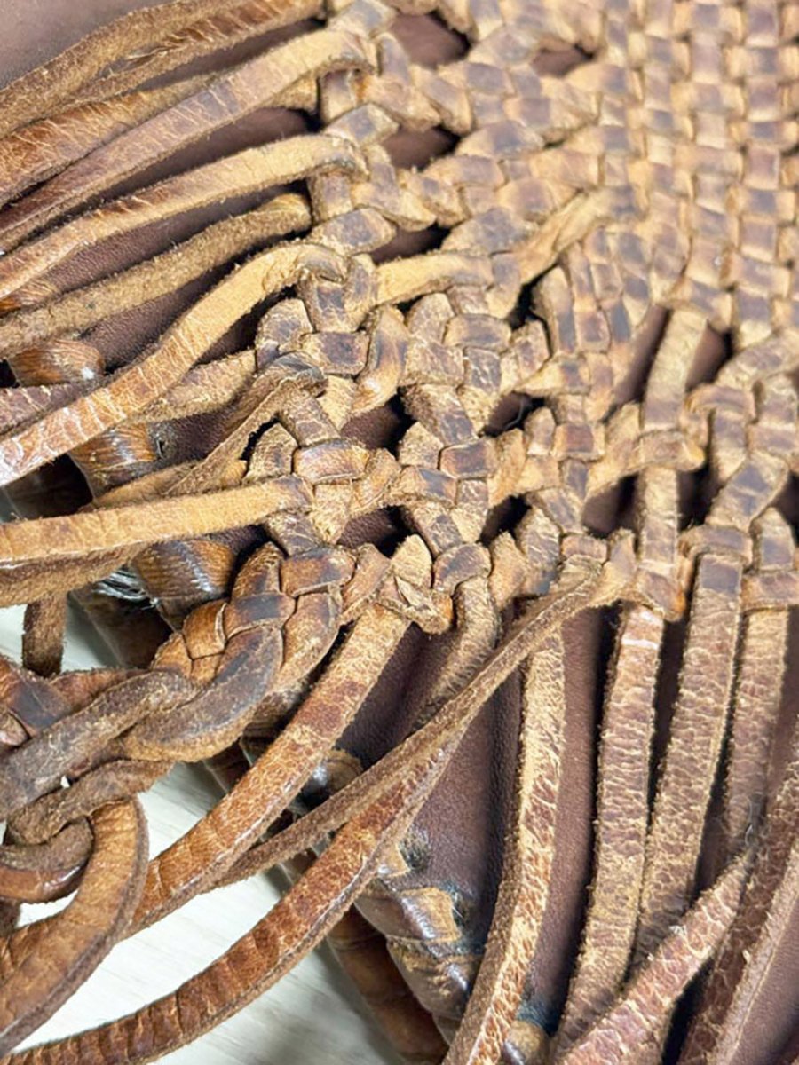 vintage woven tassel leather crossbody bag - good market thrift store