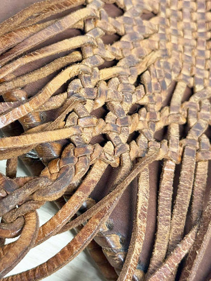 vintage woven tassel leather crossbody bag - good market thrift store