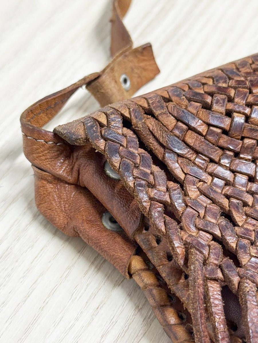 vintage woven tassel leather crossbody bag - good market thrift store