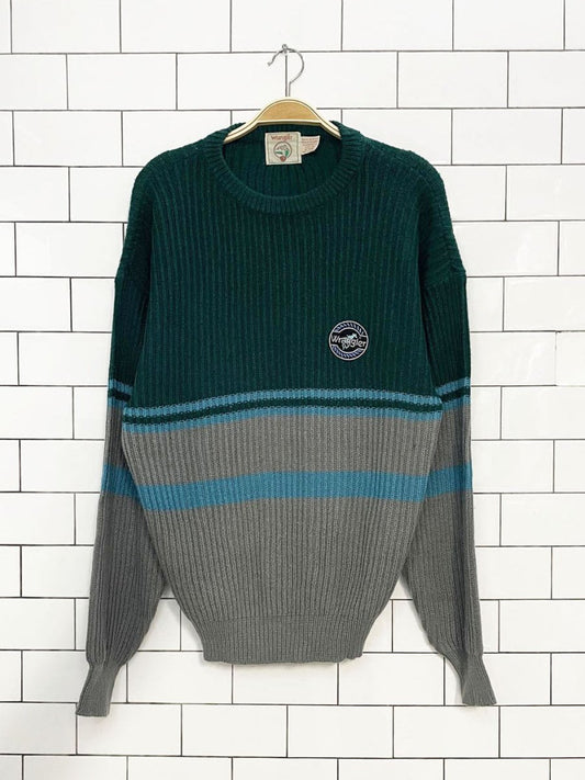 vintage wrangler crested colour block ribbed knit sweater | made in USA - good market thrift store