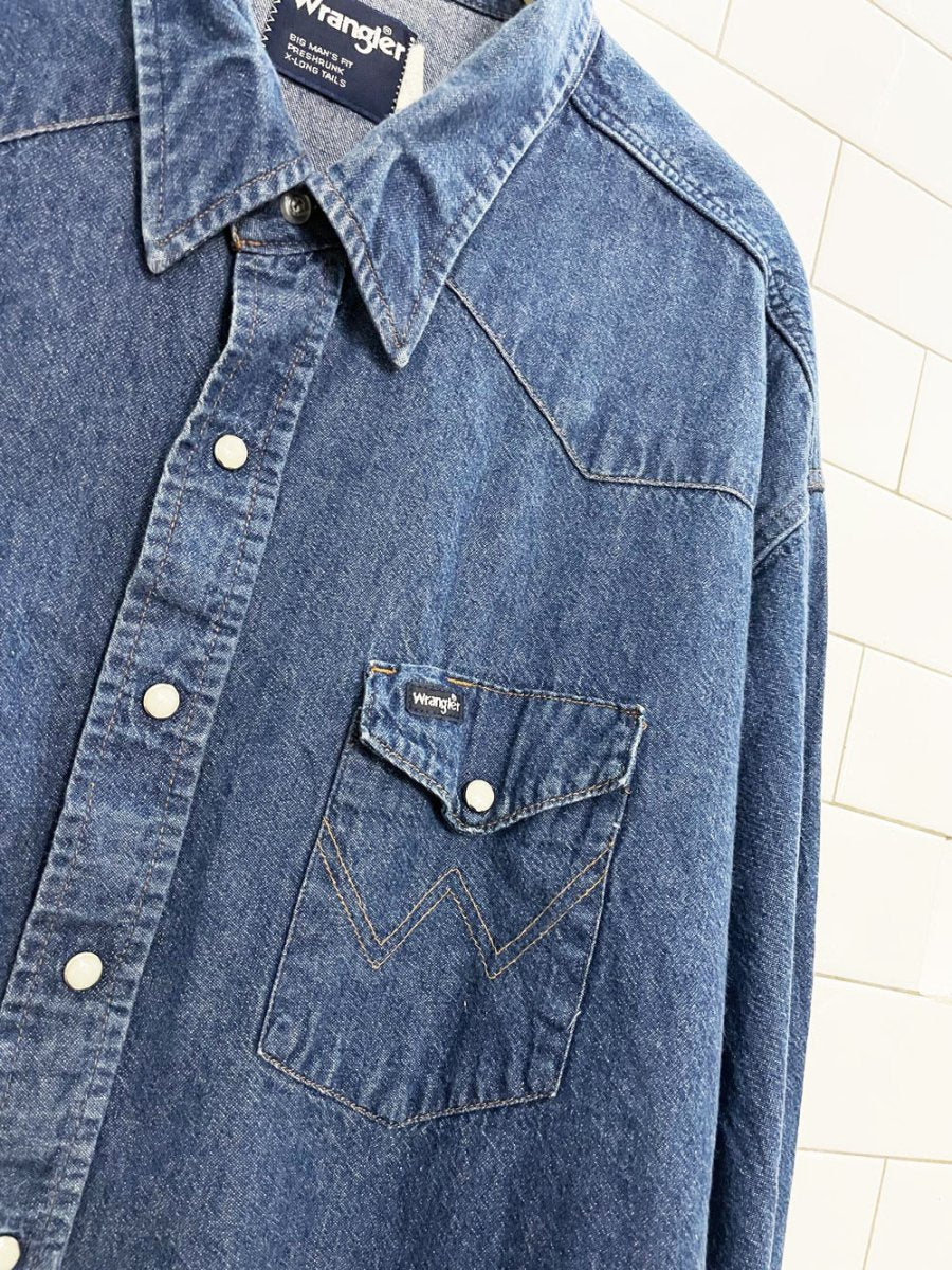 vintage wrangler relaxed western denim full button shirt | big mans fit | rework - good market thrift store