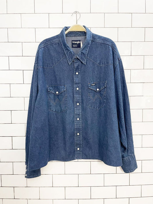 vintage wrangler relaxed western denim full button shirt | big mans fit | rework - good market thrift store