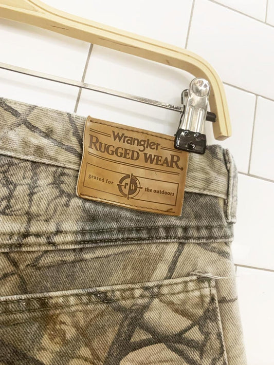 vintage wrangler rugged camo double knee two - tone realtree jeans - good market thrift store