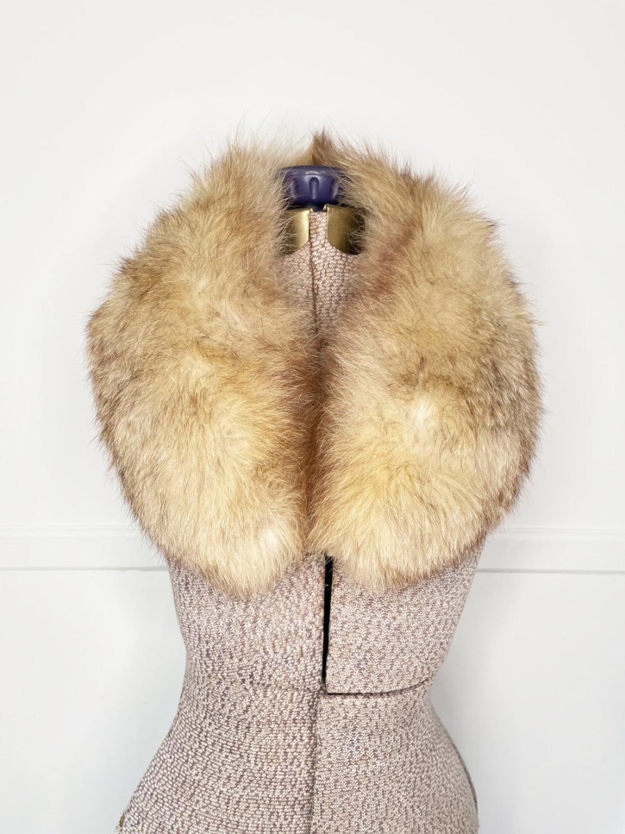 vintage yellow fox fur stole removable collar - good market thrift store