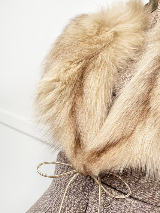 vintage yellow fox fur stole tie collar - good market thrift store