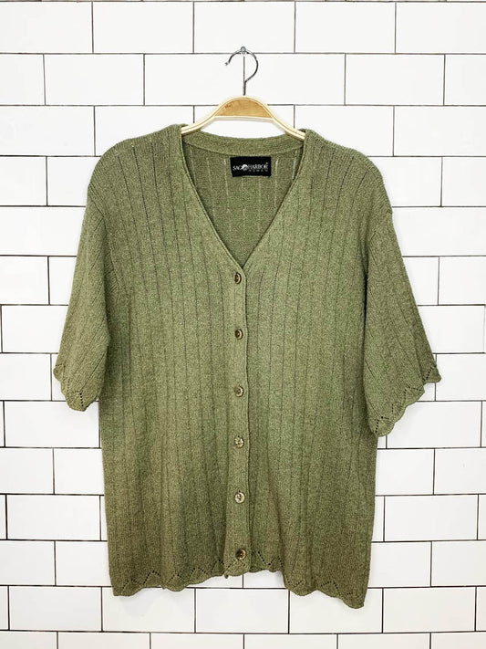 vintages 00s sago harbor light knit boxy short sleeve cardigan - good market thrift store