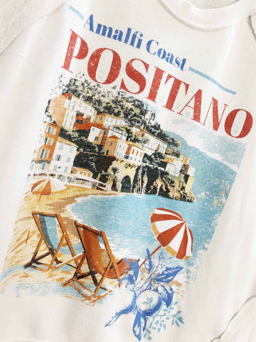 vinyl icons amalfi coast graphic sweatshirt - good market thrift store