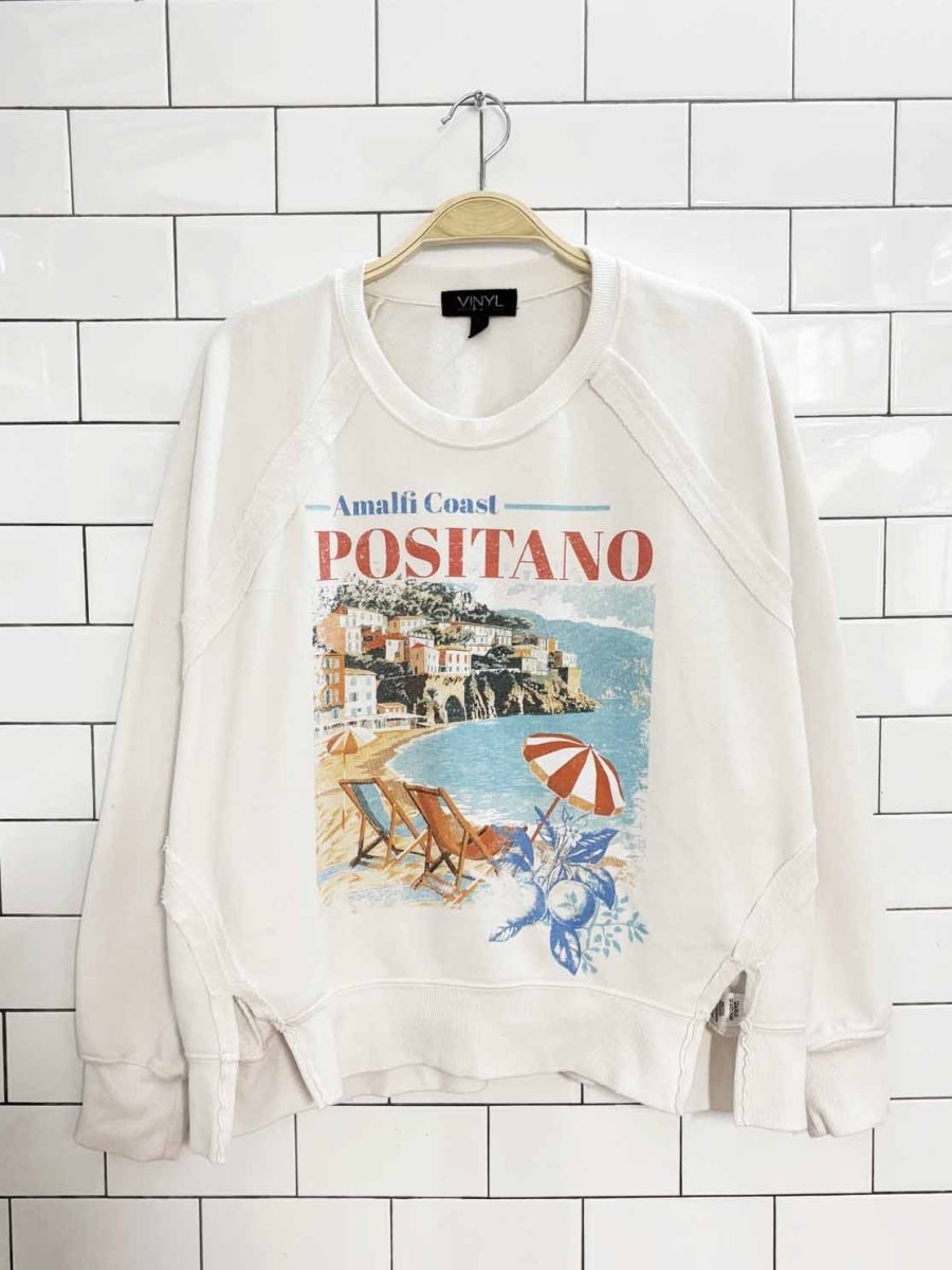 vinyl icons amalfi coast graphic sweatshirt - good market thrift store