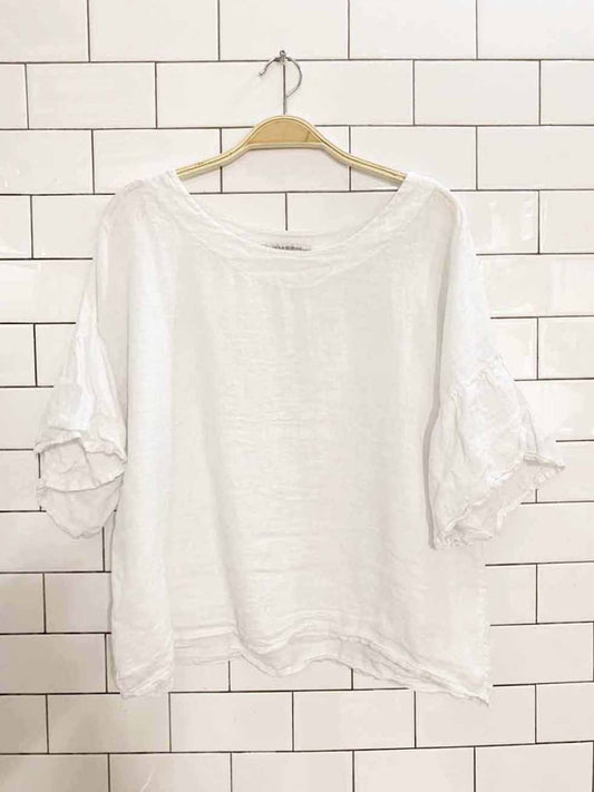 viola borghi 100% linen flutter sleeve boxy top | made in Italy - good market thrift store