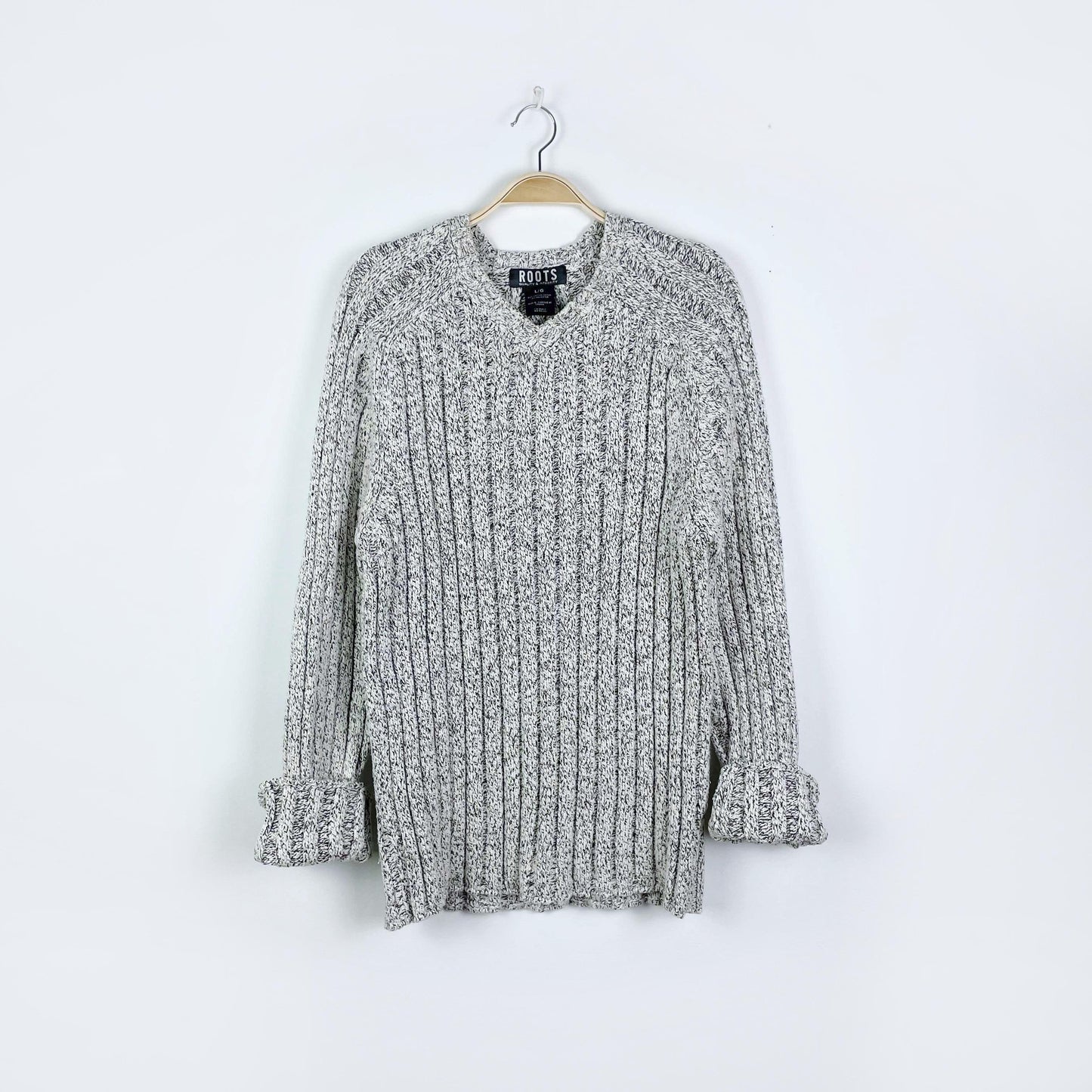 vintage 00s roots chunky rib v-neck sweater - size large