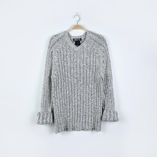 vintage 00s roots chunky rib v-neck sweater - size large