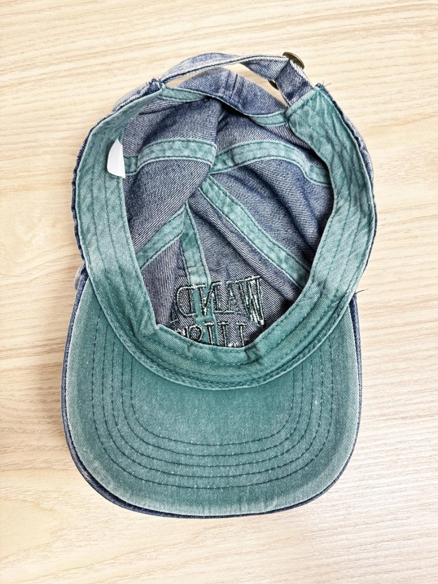wanderlust embroidered denim hat - good market thrift store