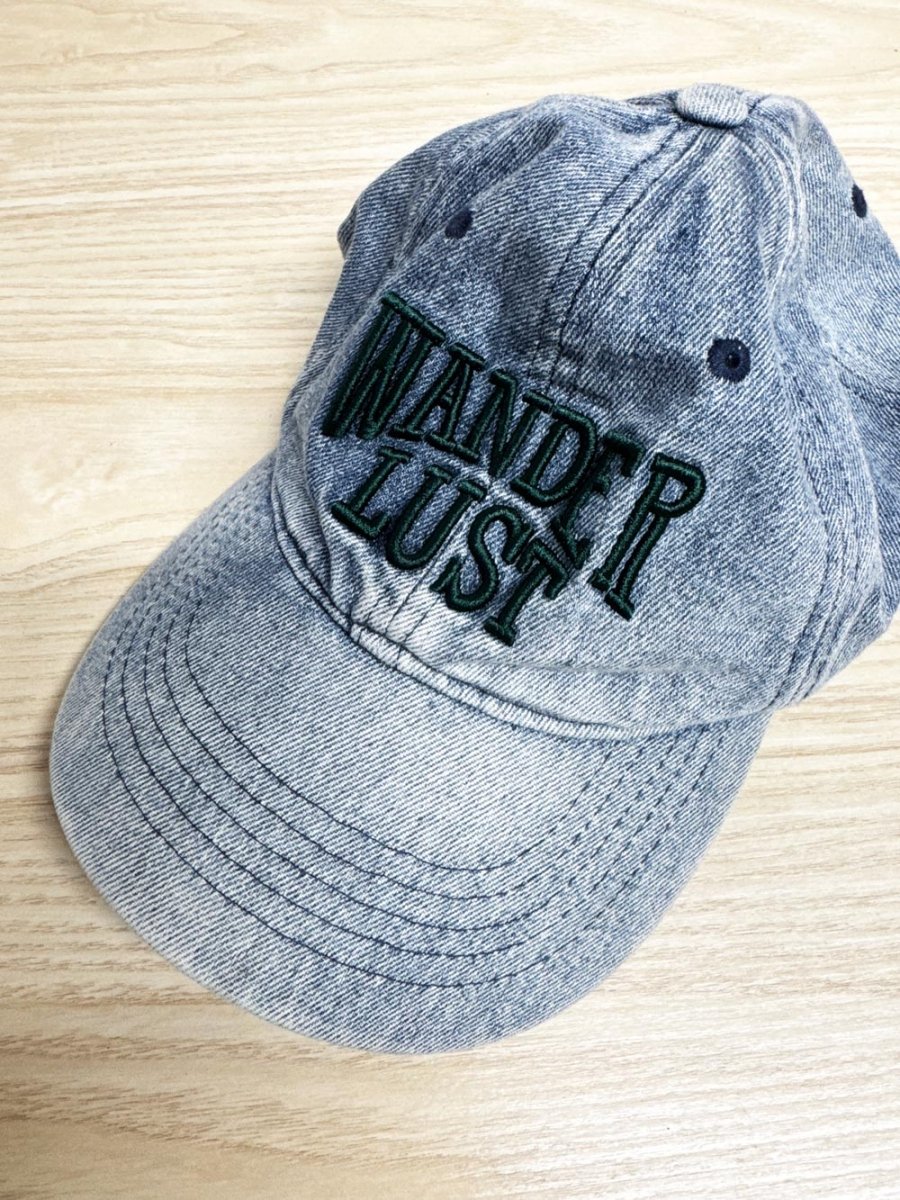 wanderlust embroidered denim hat - good market thrift store