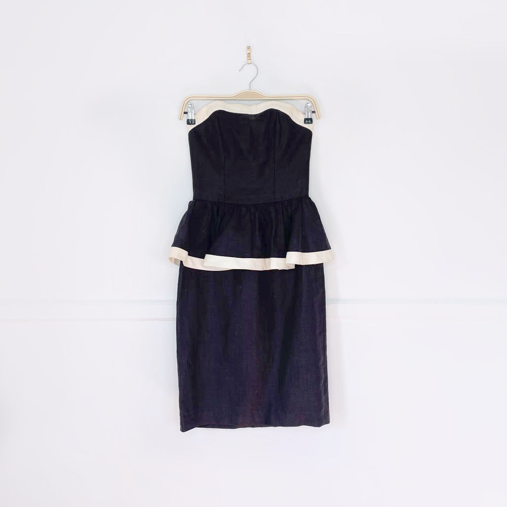 vintage wayne clark strapless peplum waist linen dress