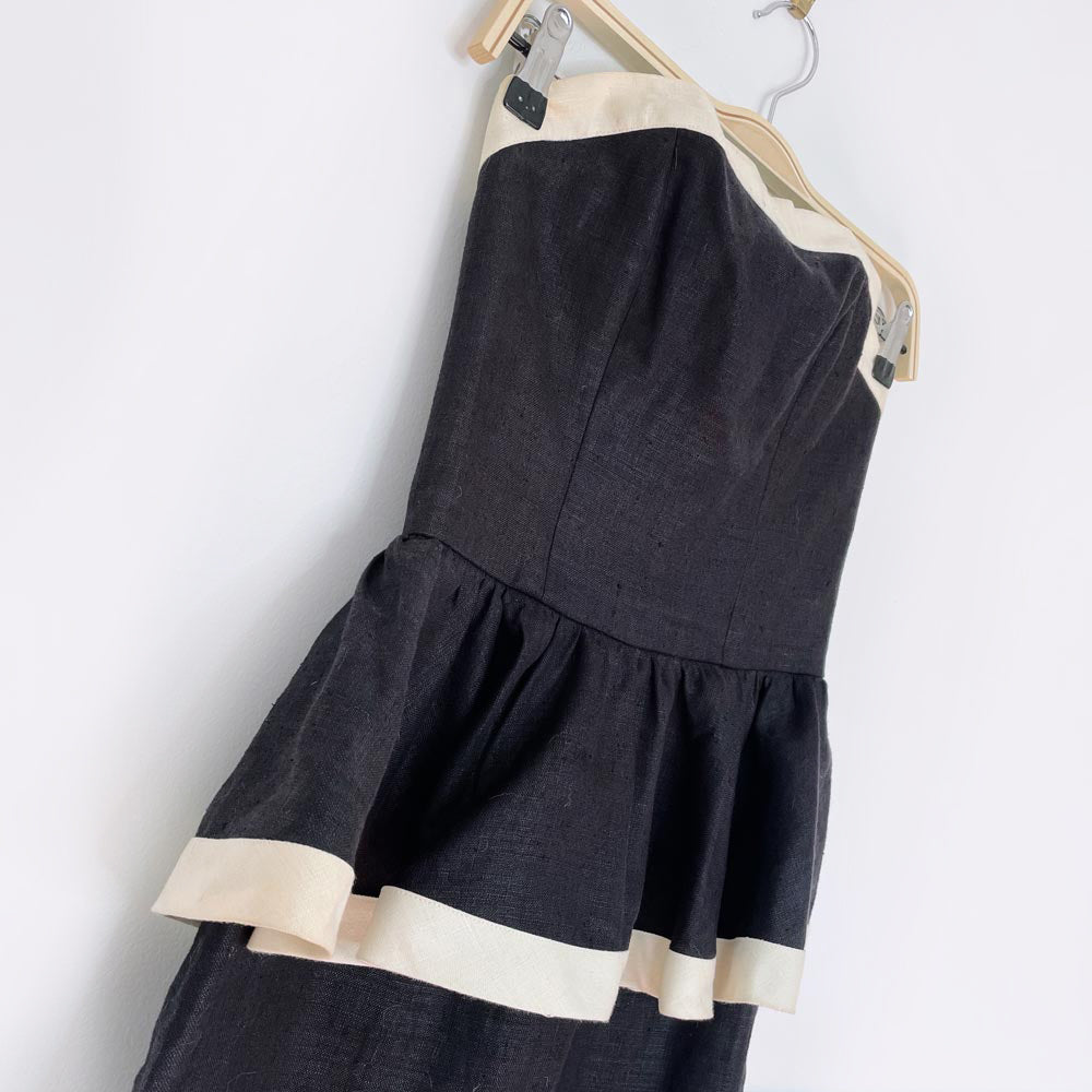 vintage wayne clark strapless peplum waist linen dress