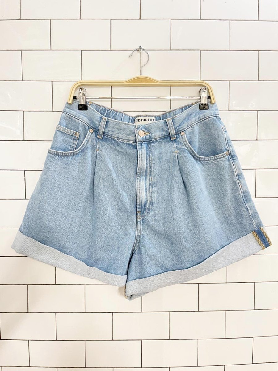 we the free 2026 danni pleated denim baggy shorts | free people - good market thrift store