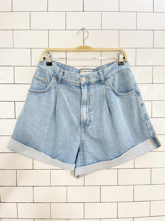 we the free 2026 danni pleated denim baggy shorts | free people - good market thrift store
